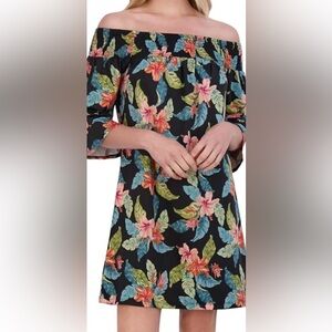 Stella Parker Women's Off Shoulder Neck 3/4 Ruffle Sleeve Midi Dress